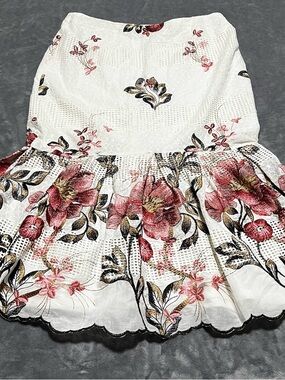 ANTONIO MELANI White Eyelet Skirt with Pink Floral Print